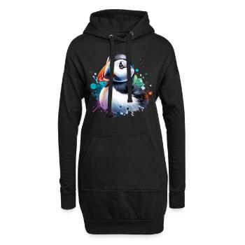 Papageientaucher - Hoodie-Kleid - Schwarz - Vorne