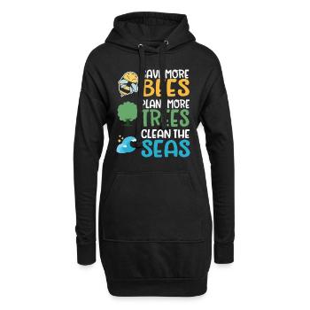 Save More Bees Plant More Trees Clean The Seas - Hoodie-Kleid - Schwarz - Vorne