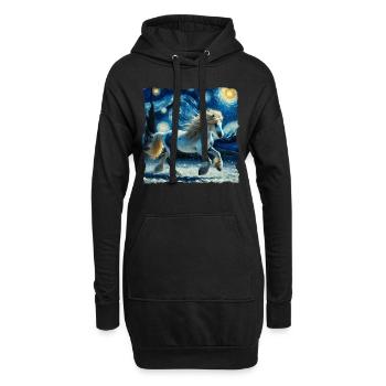 Nuit étoilée islandaise Cheval islandais - Sweat-shirt à capuche long Femme - noir - Devant