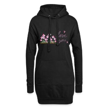 fleurs roses Je t’aime coeur - Sweat-shirt à capuche long Femme - noir - Devant