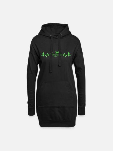 Vegan Herzschlag mit den Blättern für Veganer - Hoodie-Kleid - Schwarz