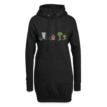 maison ville arbres ligne dessin animé - Sweat-shirt à capuche long Femme - noir - Devant