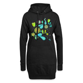 motif de fleurs - Sweat-shirt à capuche long Femme - noir - Devant