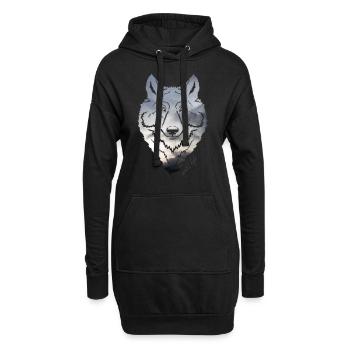 Loup face à la faune - Sweat-shirt à capuche long Femme - noir - Devant