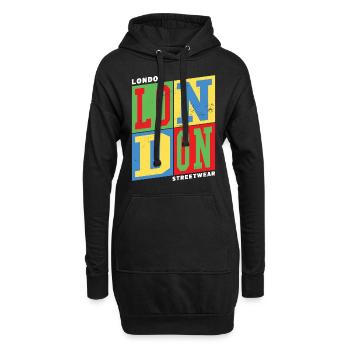 London England UK Stadt Bunt Skyline Heimat - Hoodie-Kleid - Schwarz - Vorne