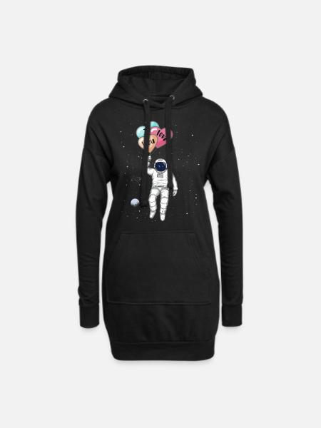 Astronaut, Ich liebe dich, Herz Ballons - Hoodie-Kleid - Schwarz