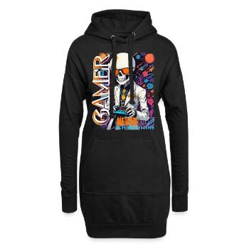 Retro Gamer Skelett mit Controller Konsolenspiele - Hoodie-Kleid - Schwarz - Vorne