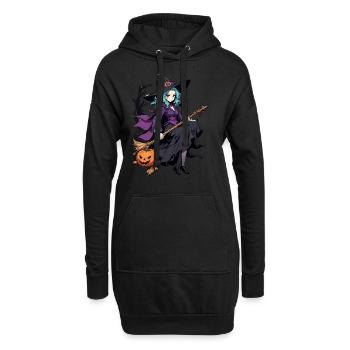 Niedliche Hexe mit Besen und Fledermäusen - Hoodie-Kleid - Schwarz - Vorne