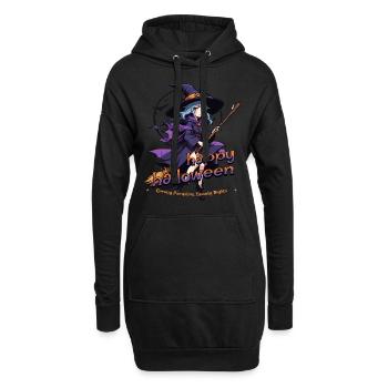 Niedliche Hexe mit Besen und Fledermäusen - Hoodie-Kleid - Schwarz - Vorne