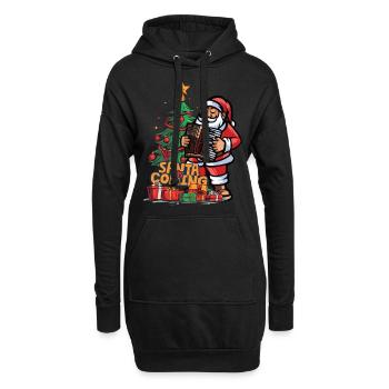 Weihnachtsmann Spielt Akkordeon Vor Tannenbaum - Hoodie-Kleid - Schwarz - Vorne