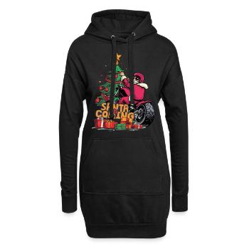 Weihnachtsmann Auf Motorrad Vor Weihnachtsbaum - Hoodie-Kleid - Schwarz - Vorne