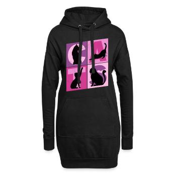 Katzen Silhouetten Pink Rosa Lila Vintage Retro - Hoodie-Kleid - Schwarz - Vorne