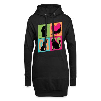 Chat Chaton Chat Silhouette Coeur Art Coloré - Sweat-shirt à capuche long Femme - noir - Devant