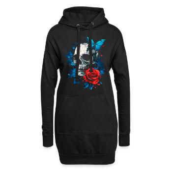 Skull Skull Butterfly Rose Flower - Hoodie Dress - black - Front