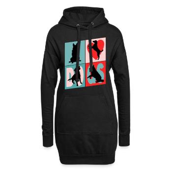Chiens J’aime Chiens Silhouettes Chien Maman Chien Papa - Sweat-shirt à capuche long Femme - noir - Devant