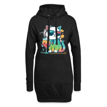 Die coolste Katze am Strand - Hoodie-Kleid - Schwarz - Vorne