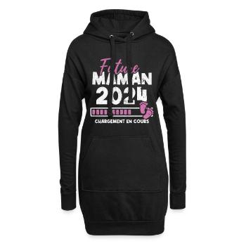 Future maman 2024 chargement en cours - Sweat-shirt à capuche long Femme - noir - Devant