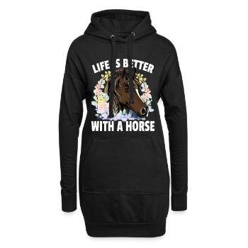 Das Leben ist besser mit einem Pferd - Hoodie-Kleid - Schwarz - Vorne