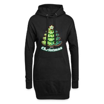 Merry Christmas, ideal für Weihnachten, Hingucker - Hoodie-Kleid - Schwarz - Vorne