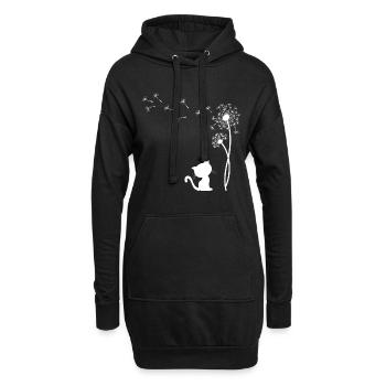Chat avec le pissenlit - Sweat-shirt à capuche long Femme - noir - Devant