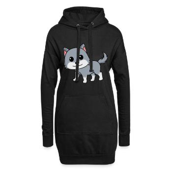 Wolf Comic Tier - Hoodie-Kleid - Schwarz - Vorne