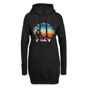 Chill avec mon chat et un bon livre – Style rétro - Sweat-shirt à capuche long Femme - noir - Devant