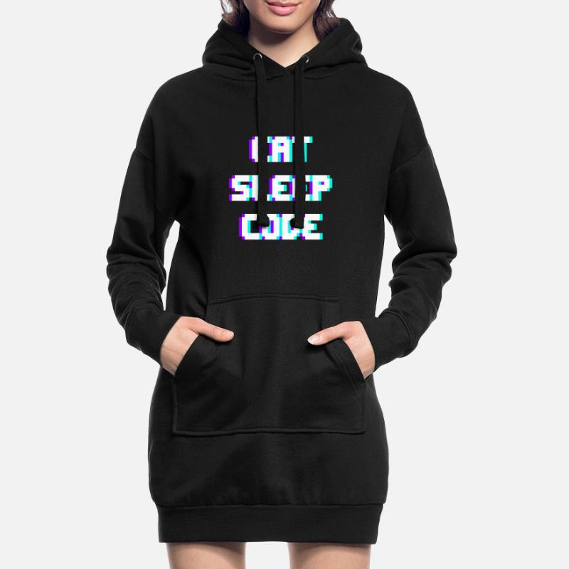 EAT SLEEP CODE Programmeur Coder Devise Sweat-shirt à capuche long Femme