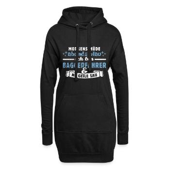 Morgens müde, abends blau - Baggerfahrer - Hoodie-Kleid - Schwarz - Vorne