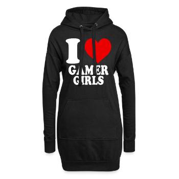 Ich liebe Gamer Girls Nerd Lustiges Herz - Hoodie-Kleid - Schwarz - Vorne