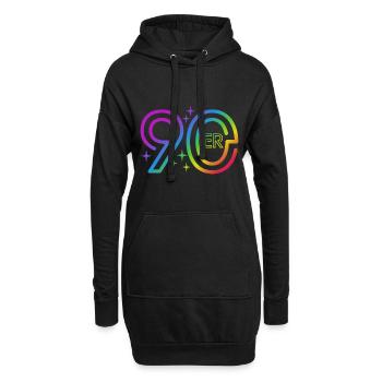 90er Jahre - bunter Regenbogen - retro - Hoodie-Kleid - Schwarz - Vorne