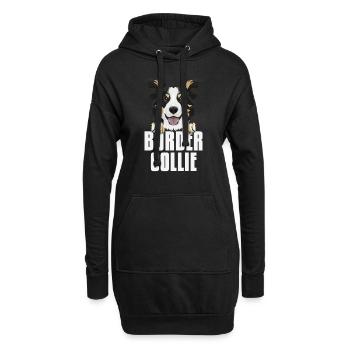 Border Collie souriant - Sweat-shirt à capuche long Femme - noir - Devant