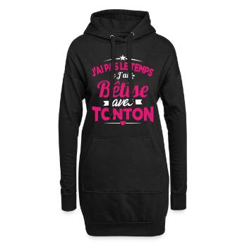 J'ai pas le temps j'ai bêtise avec tonton Cadeau - Sweat-shirt à capuche long Femme - noir - Devant