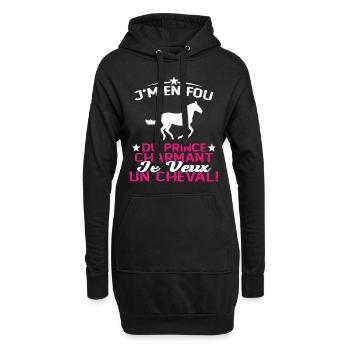 J'm'en Fou Du Prince Charmant Je Veux Un Cheval - Sweat-shirt à capuche long Femme - noir - Devant