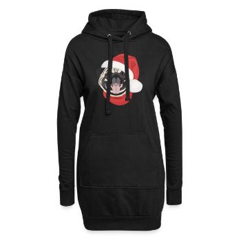 Mops Frohe Weihnachten - Hoodie-Kleid - Schwarz - Vorne