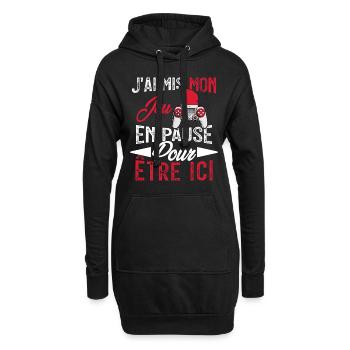 J'ai mis mon jeu en pause pour être ici Geek Noël - Sweat-shirt à capuche long Femme - noir - Devant