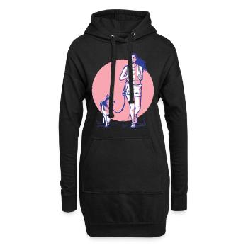 Femme et chien - Sweat-shirt à capuche long Femme - noir - Devant