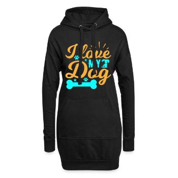 Ich liebe meinen Hund - Knochen - Pfoten - Sterne - Hoodie-Kleid - Schwarz - Vorne