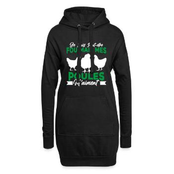 Fou Mais Mes Poules M'aiment Chicken Fermier - Sweat-shirt à capuche long Femme - noir - Devant