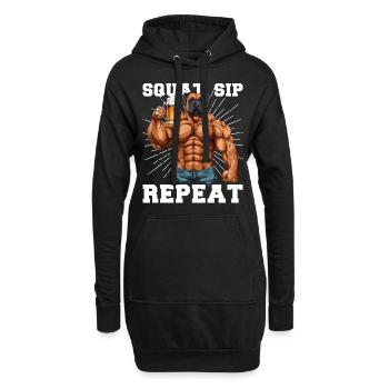 Bodybuilder Gym Bière Squat Sip Répéter - Sweat-shirt à capuche long Femme - noir - Devant