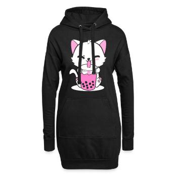 Chat buvant Boba Amoureux des chats - Sweat-shirt à capuche long Femme - noir - Devant