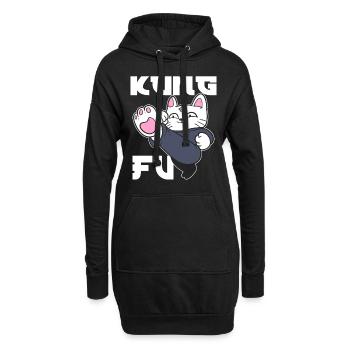 Kung Fu Cat Katzenmama - Hoodie-Kleid - Schwarz - Vorne