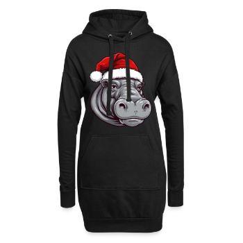 Nilpferd Weihnachten Tier Kopf - Hoodie-Kleid - Schwarz - Vorne
