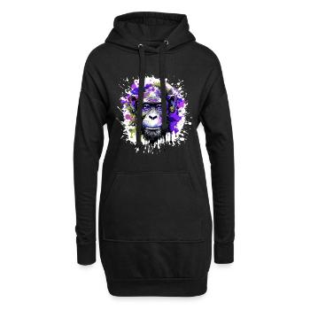 Affe Kopf Porträt Bunt - Hoodie-Kleid - Schwarz - Vorne