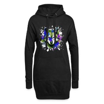 Portrait De Tête De Loup Coloré - Sweat-shirt à capuche long Femme - noir - Devant