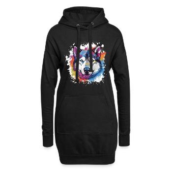 Husky Hund Pop Art Kopf - Hoodie-Kleid - Schwarz - Vorne