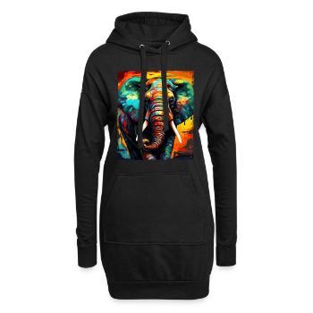 Elefant Portrait - Hoodie-Kleid - Schwarz - Vorne