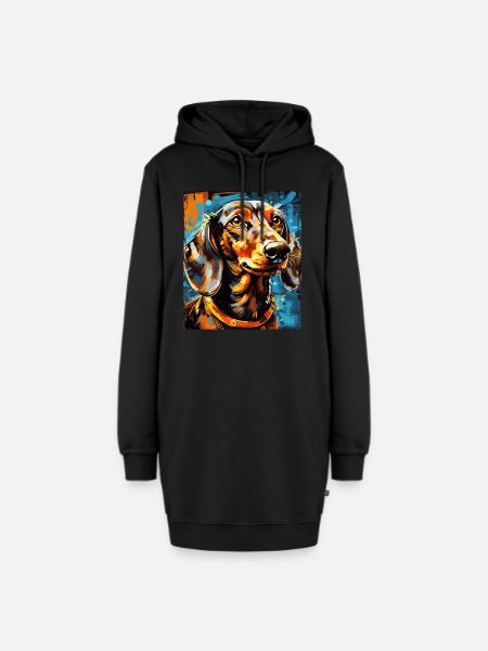 Dachshund Hund Portrait Dackel - Hoodie-Kleid - Schwarz