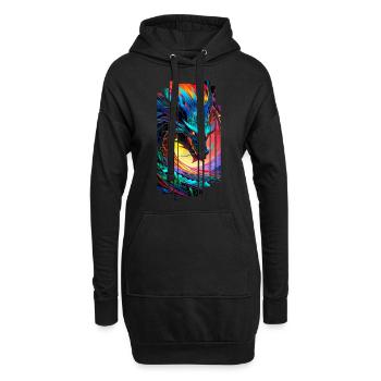 Bunter japanischer geometrischer Drache - Hoodie-Kleid - Schwarz - Vorne