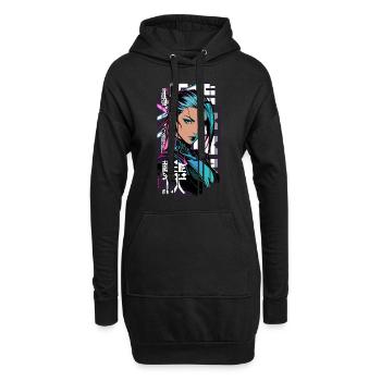 Frau cyberpunk Geometrischer Manga rosa blau japan - Hoodie-Kleid - Schwarz - Vorne