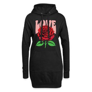Love with Red Rose Flower Liebe mit der roten Rose - Hoodie-Kleid - Schwarz - Vorne